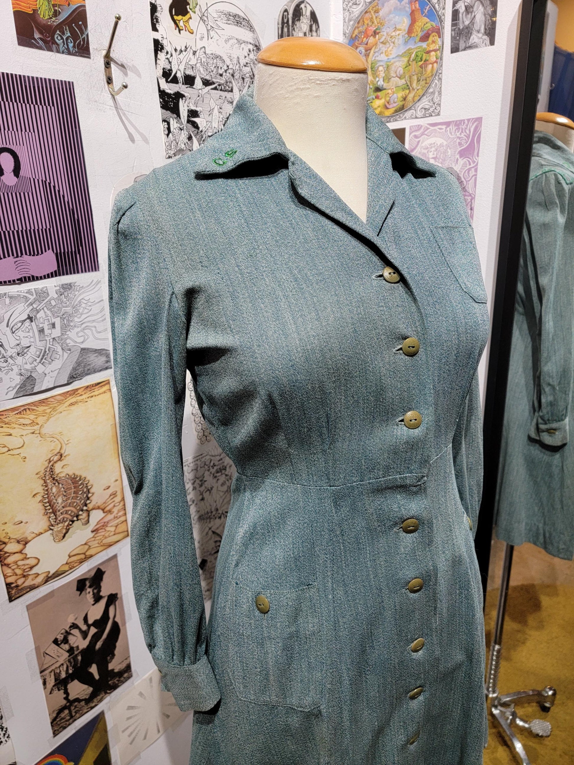 Vintage 1940s Girl Scouts Uniform | Dress | size small | Rayon | Button-up