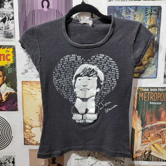 Vintage 1980 John Lennon 'Baby Tee' | Memorial T-shirt | Women's Small | Cap Sleeves