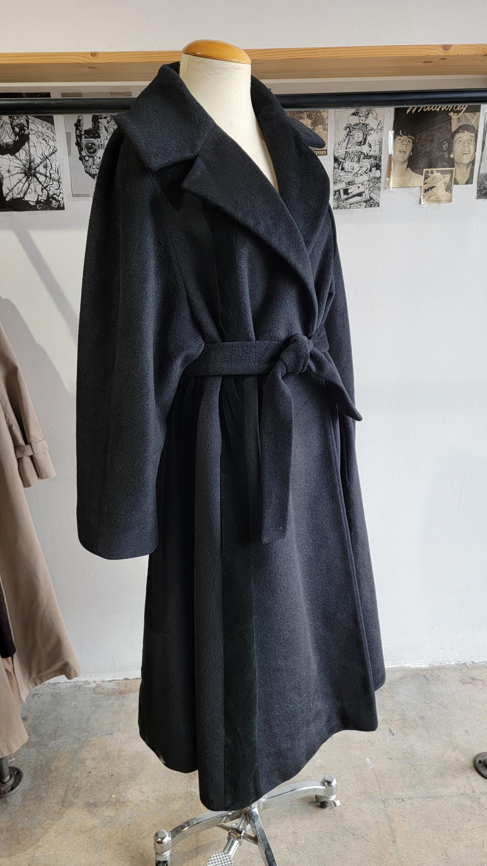 Vintage 1950s Lilli Ann Wool and Velvet Swing Coat | Black | Belted | Rainbow Tafetta lining