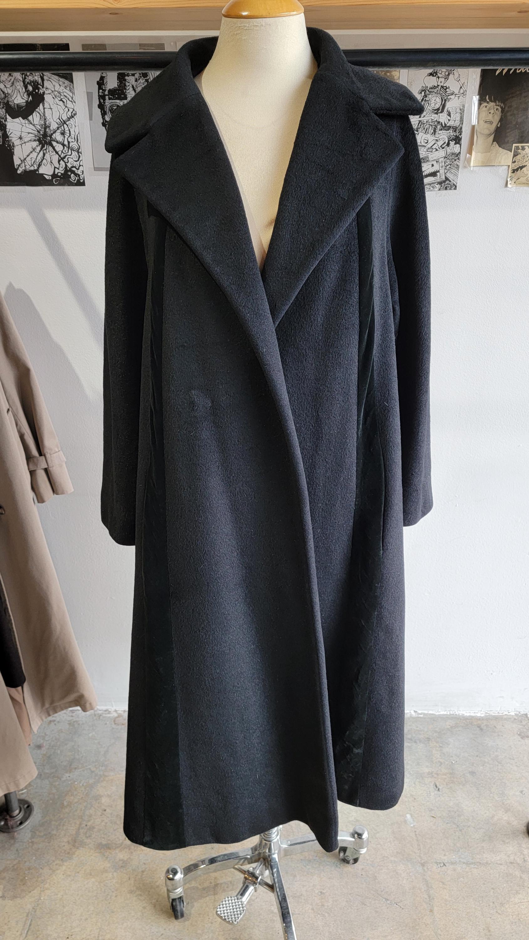 Vintage 1950s Lilli Ann Wool and Velvet Swing Coat | Black | Belted | Rainbow Tafetta lining