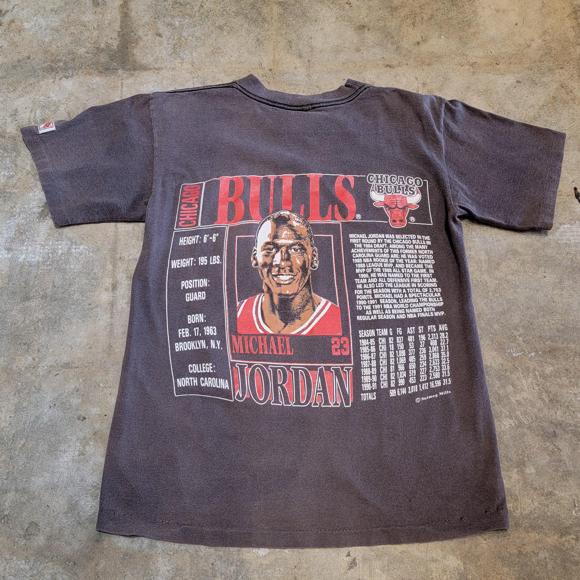 Vintage 90s Michael Jordan Chicago Bulls T-shirt | Nutmeg Mills | Size M | Stats | 2 Sided