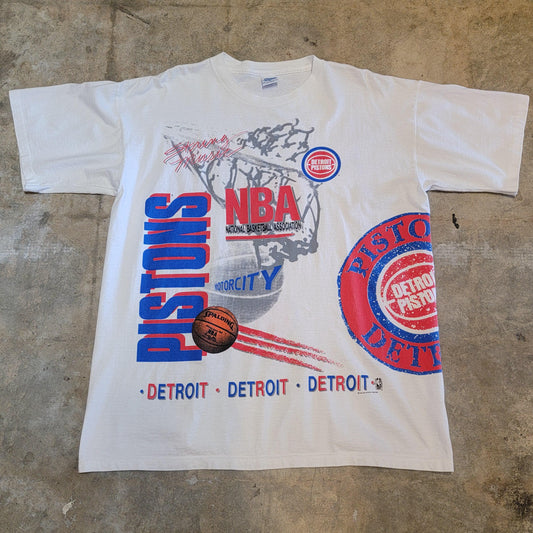 Vintage 90s Detroit Pistons T-shirt | All over print | NBA | Salem tag | XL