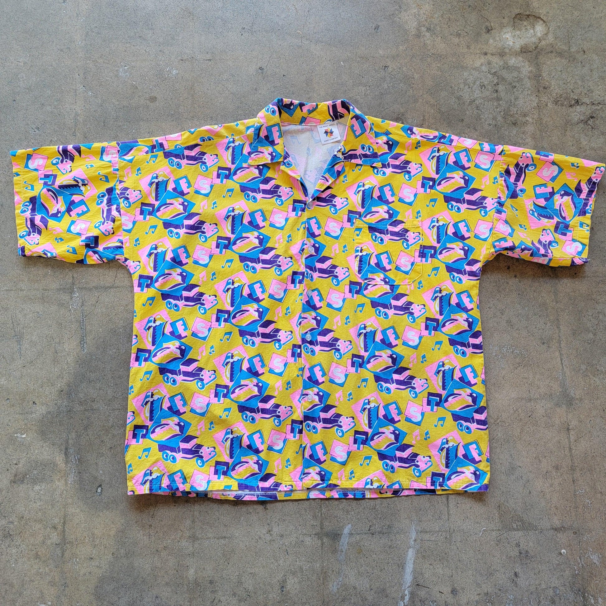 Vintage 80s Rolling Stone Print Button Up Shirt | Super Rare | XL | Right Angle | Button down | Cotton