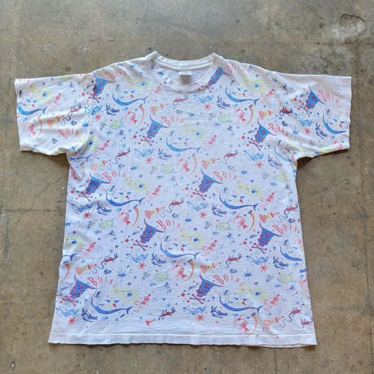 Vintage Early 90s Oingo Boingo T-Shirt | XL | All Over Print | AOP | Single Stitch | Belton Tag | Distressed | Thin | Worn | Cotton