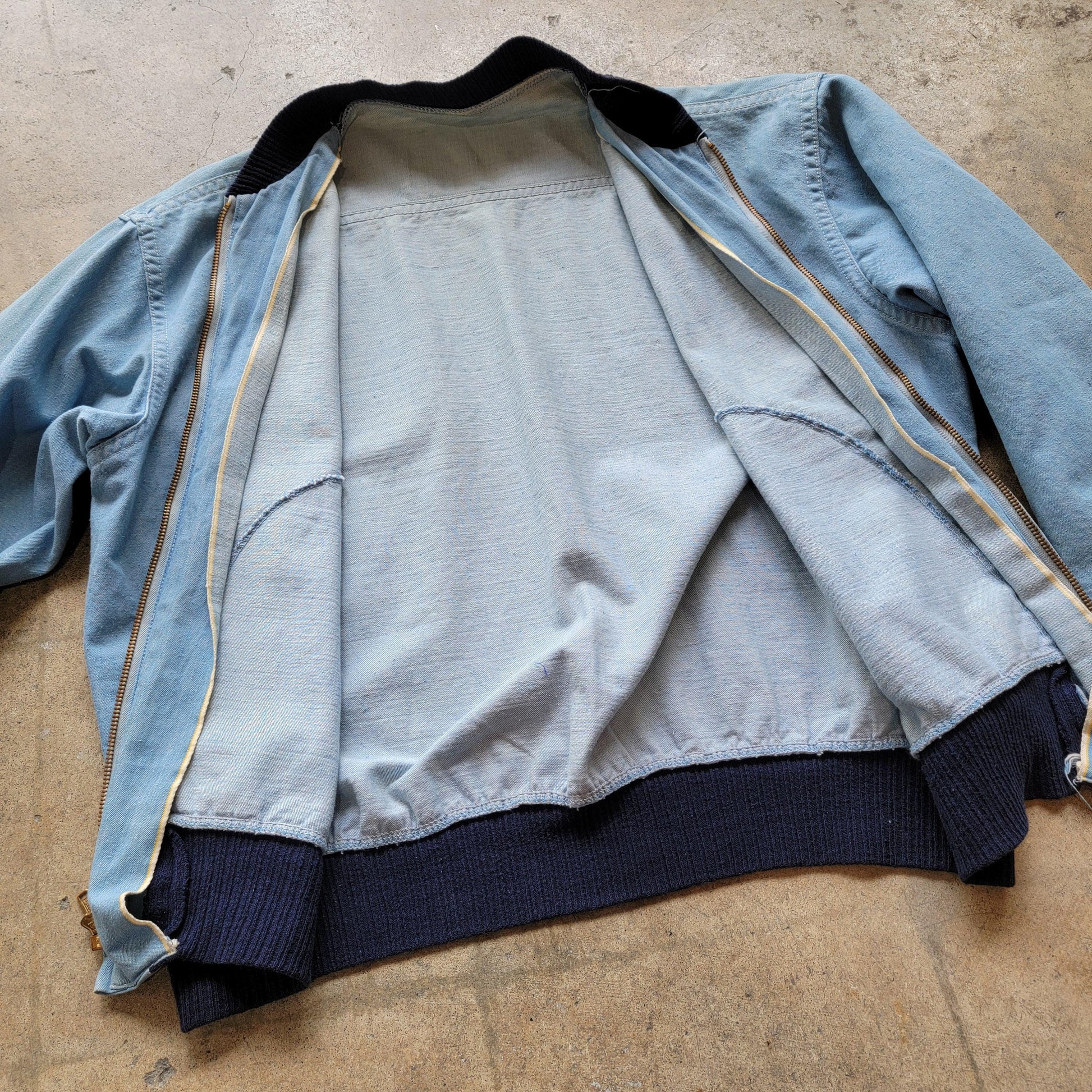 Vintage 50s Chambray Zip Up Bomber Jacket | Conmar Zipper | Selvedge | Size Medium To Large | Fantastic Condition | Beautiful Patina