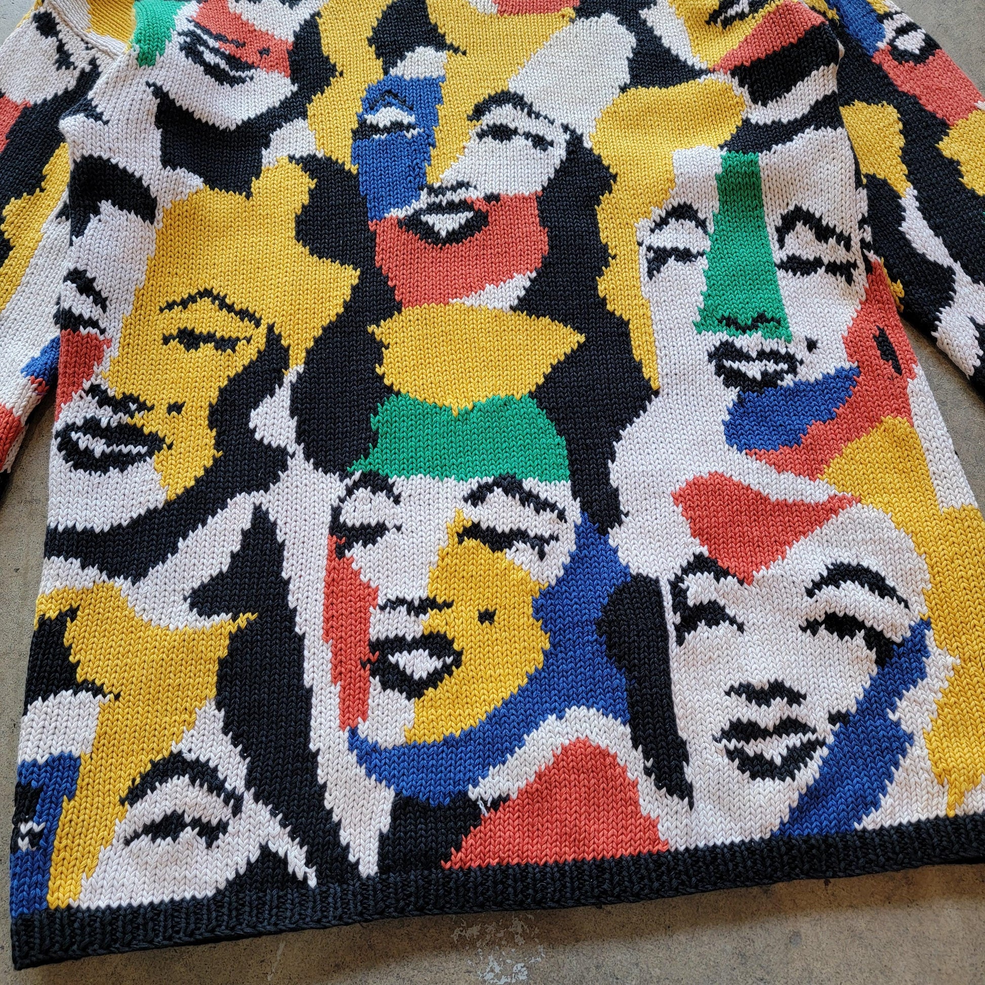 Vintage 80s Marilyn Monroe Andy Warhol Sweater | Hand Knit | Cotton | Size Medium | Chunky | Colourful | Rare | Pop Art