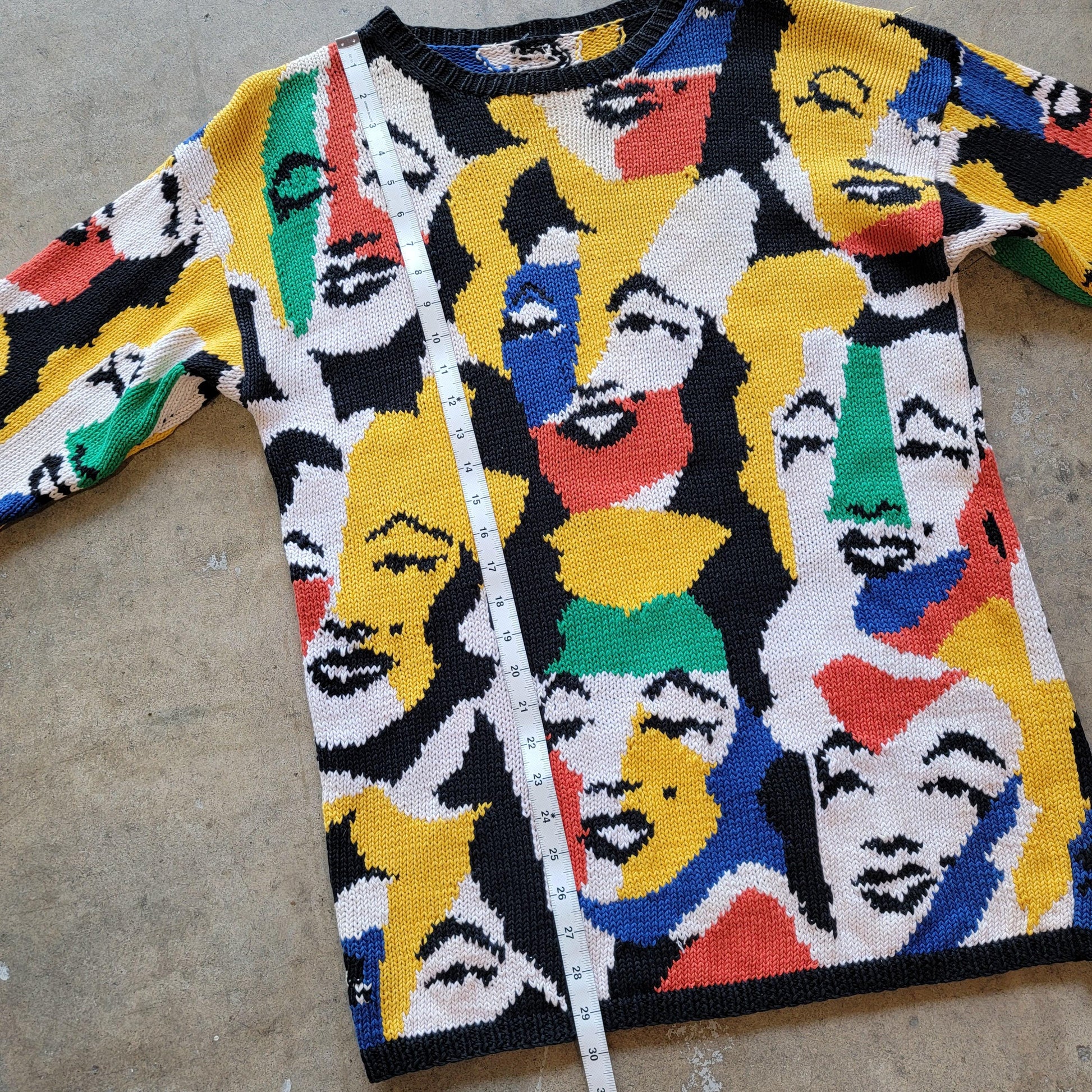 Vintage 80s Marilyn Monroe Andy Warhol Sweater | Hand Knit | Cotton | Size Medium | Chunky | Colourful | Rare | Pop Art