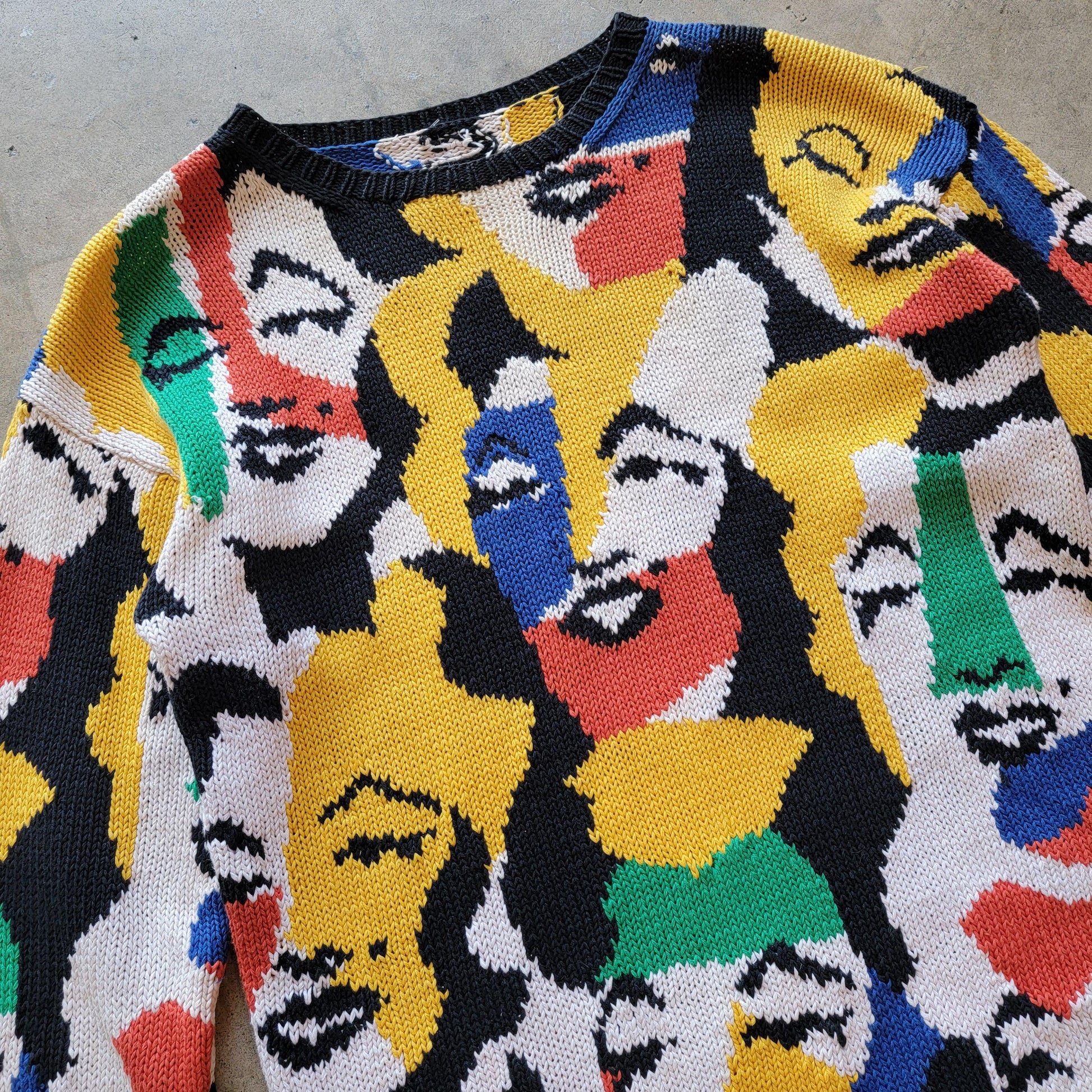 Vintage 80s Marilyn Monroe Andy Warhol Sweater | Hand Knit | Cotton | Size Medium | Chunky | Colourful | Rare | Pop Art