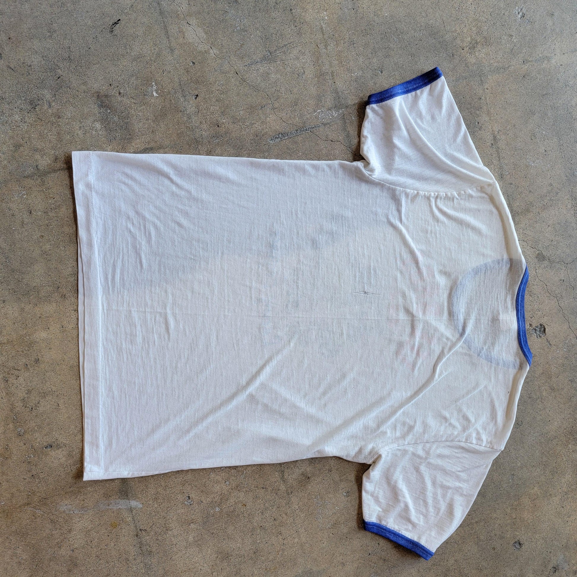 Vintage 80s Lee Bros Racing Engines Ringer T-Shirt | Thin | Distressed | Size Medium | Single Stitch | White + Blue | Faded