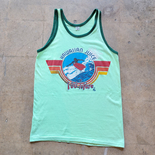 Vintage 70s Mayo Spruce Hawaiian Surf Tank | Mint Green Ringer | Size Large to Extra Large | Hawaiian Juice 100% Juice | Stretchy