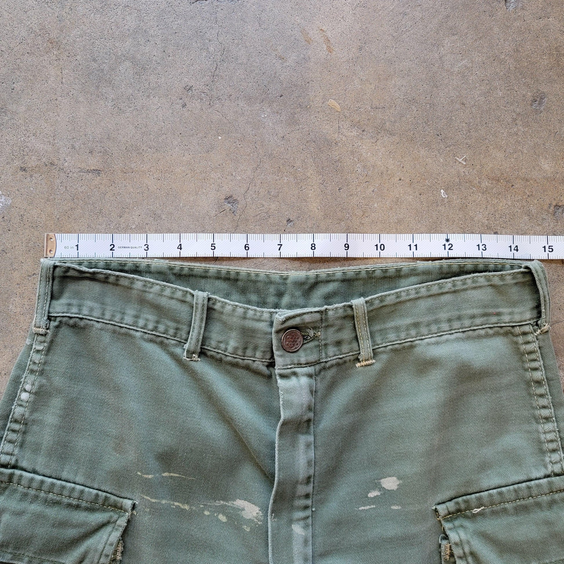 Vintage 1940s Military Pants | WW2 13 Star Button | Side Pocket | Olive Green | Waldes Zipper | 29" Waist | Small