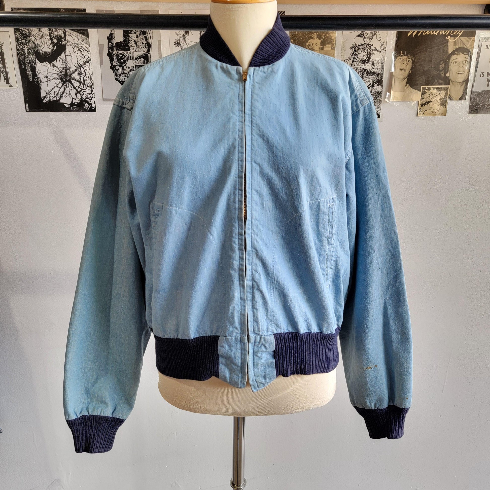 Vintage 50s Chambray Zip Up Bomber Jacket | Conmar Zipper | Selvedge | Size Medium To Large | Fantastic Condition | Beautiful Patina