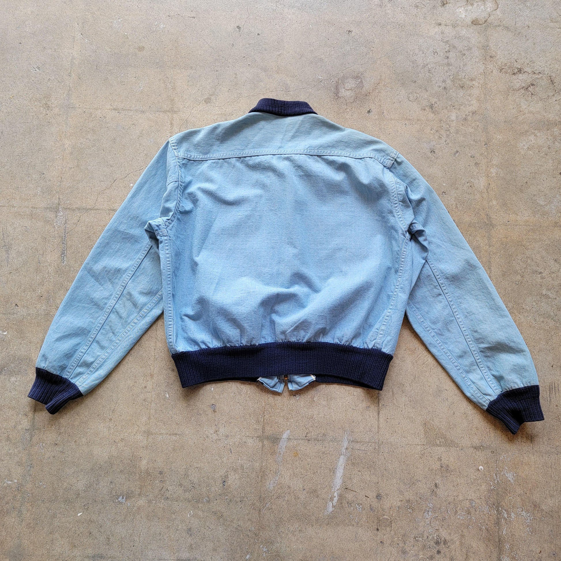 Vintage 50s Chambray Zip Up Bomber Jacket | Conmar Zipper | Selvedge | Size Medium To Large | Fantastic Condition | Beautiful Patina