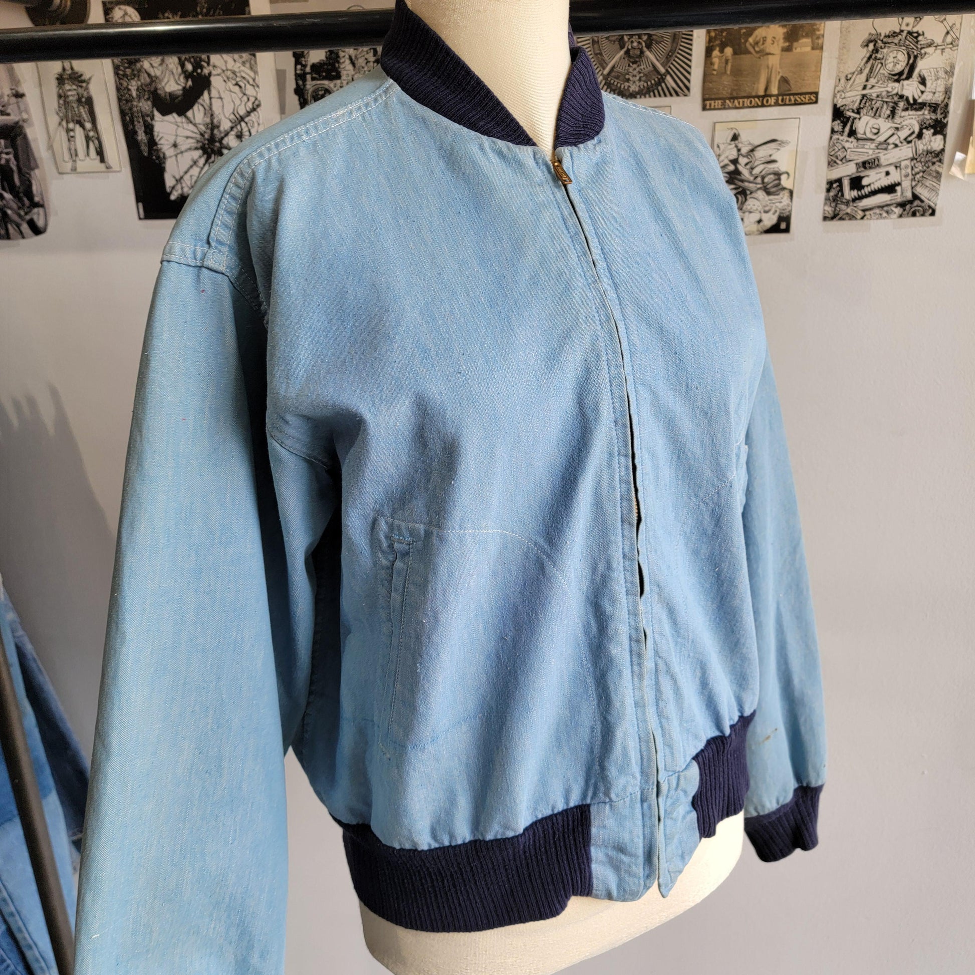 Vintage 50s Chambray Zip Up Bomber Jacket | Conmar Zipper | Selvedge | Size Medium To Large | Fantastic Condition | Beautiful Patina