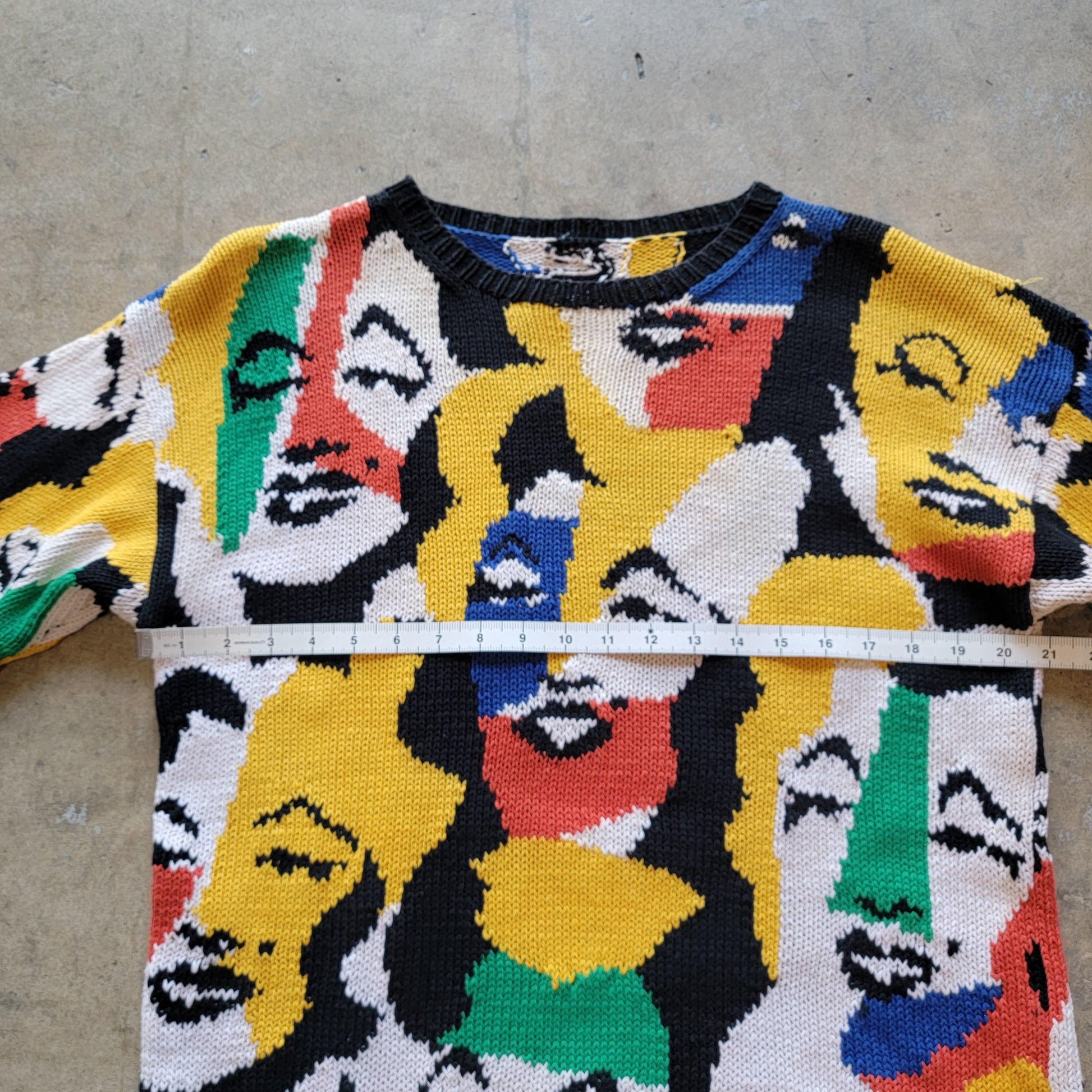 Vintage 80s Marilyn Monroe Andy Warhol Sweater | Hand Knit | Cotton | Size Medium | Chunky | Colourful | Rare | Pop Art