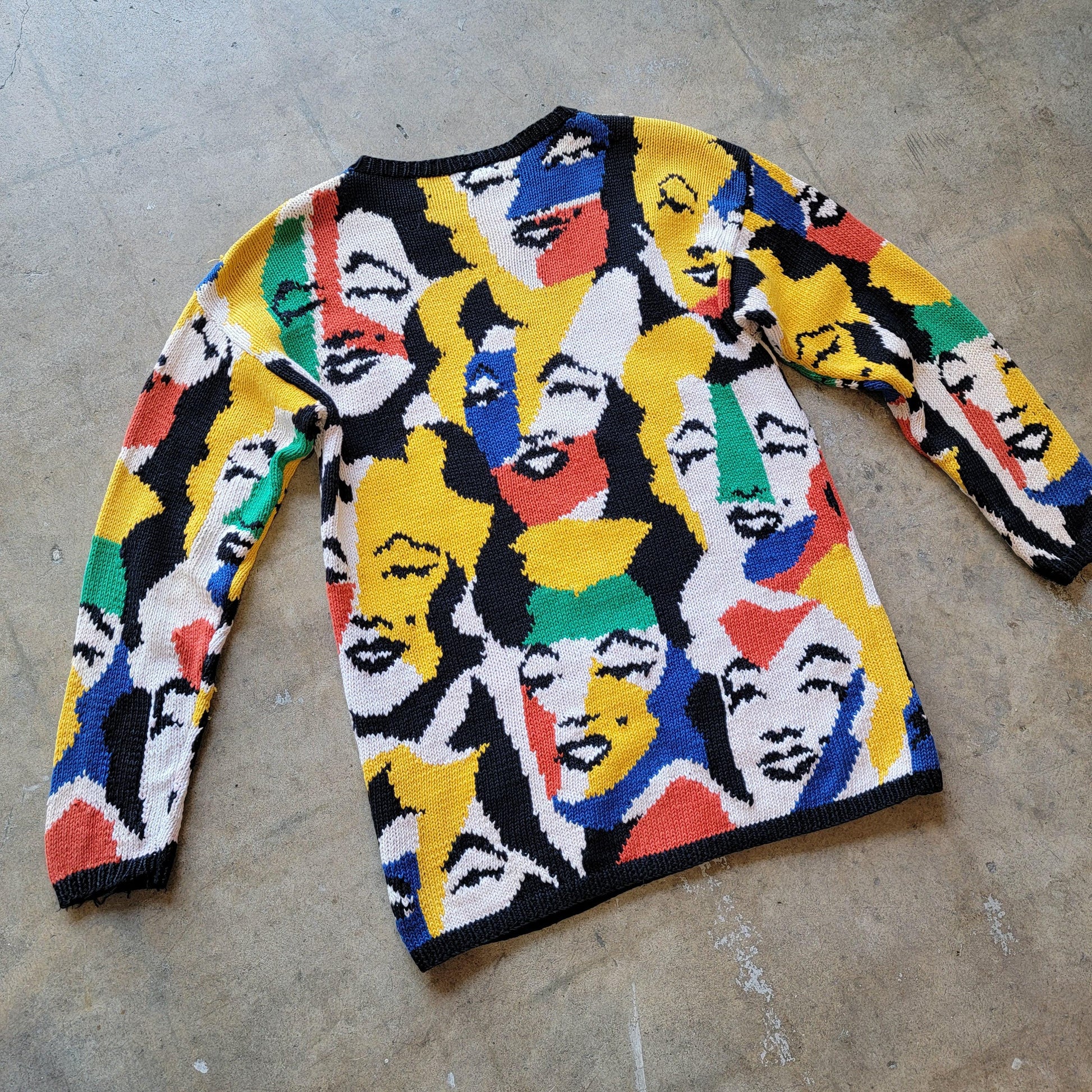 Vintage 80s Marilyn Monroe Andy Warhol Sweater | Hand Knit | Cotton | Size Medium | Chunky | Colourful | Rare | Pop Art