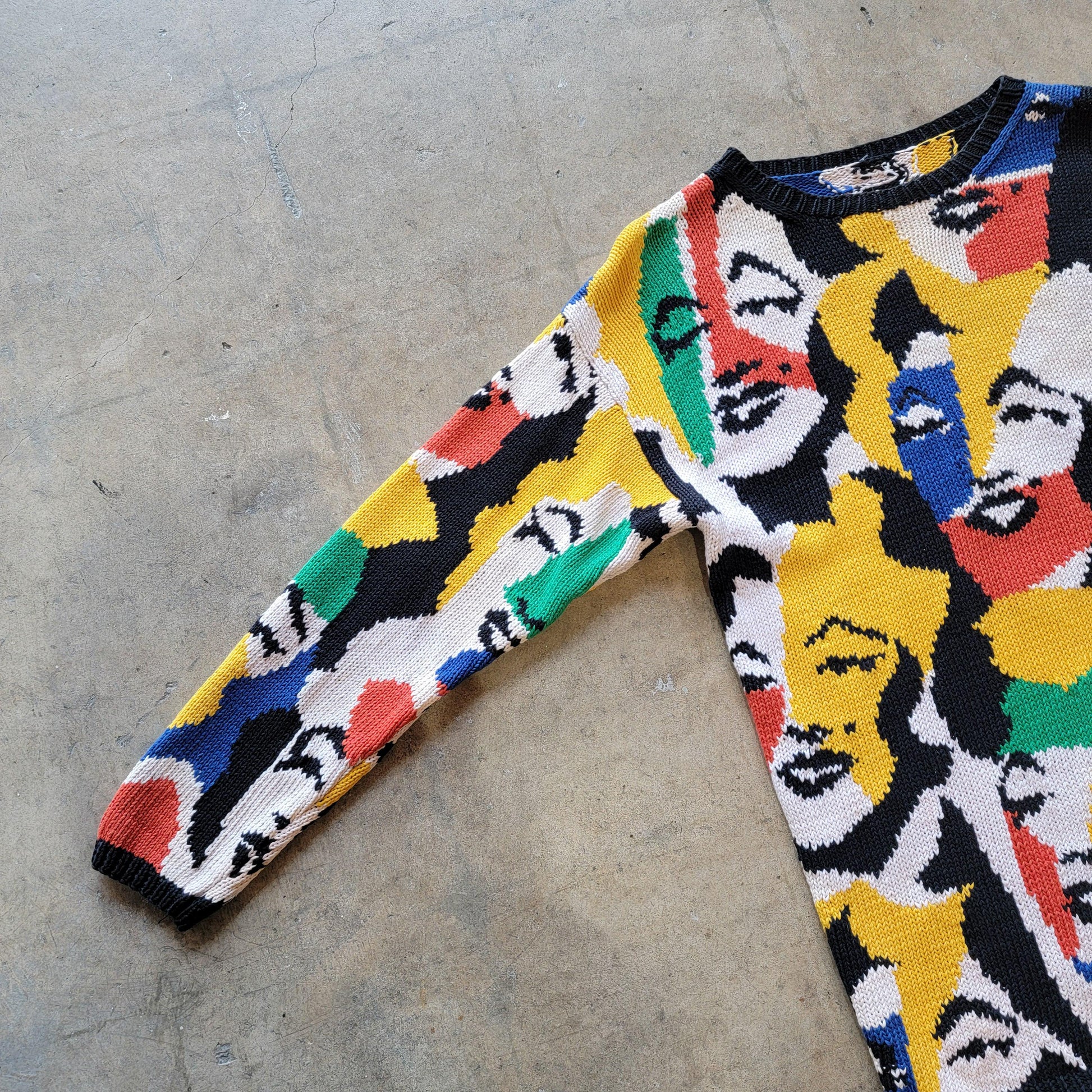 Vintage 80s Marilyn Monroe Andy Warhol Sweater | Hand Knit | Cotton | Size Medium | Chunky | Colourful | Rare | Pop Art