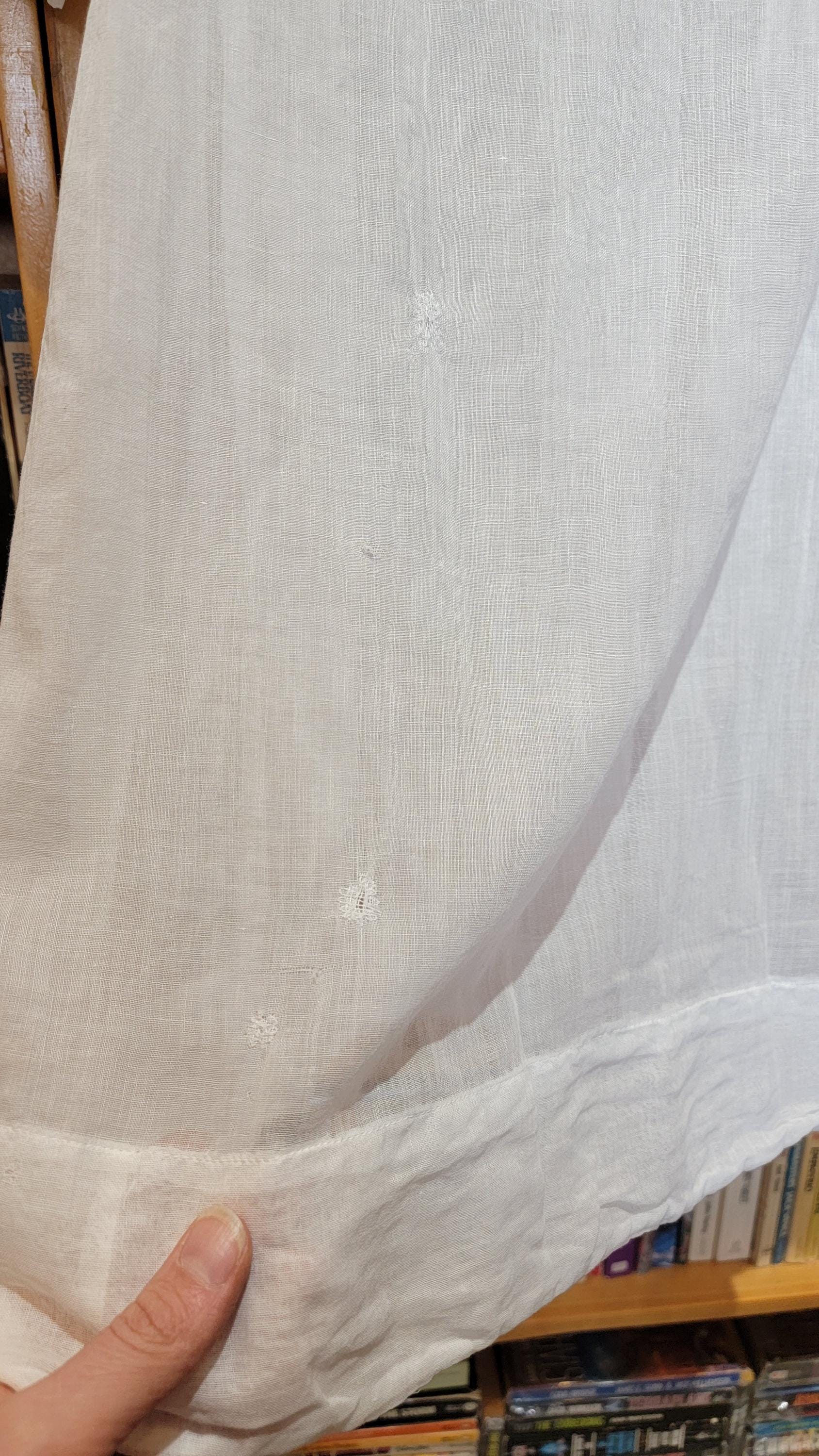 Antique White Voile Dress | Sheer | Baby Doll | Drop Waist | Cotton | Sailor Collar | Ruffles | Long Sleeve | Size XS