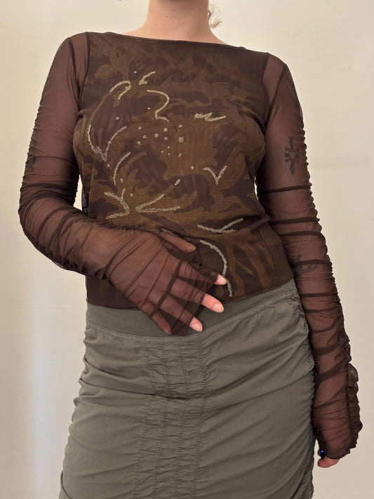 Vintage Y2K Florence Korn pour Ecru top | Size M | Designer | Made in France | Mesh