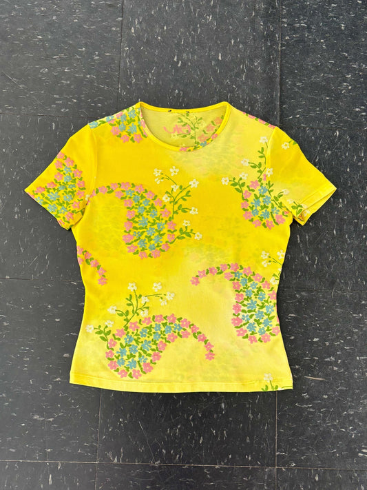 Vintage 90’s Byblos Blu mesh top | Baby tee | Fits Small | Italian Designer | Mesh | floral
