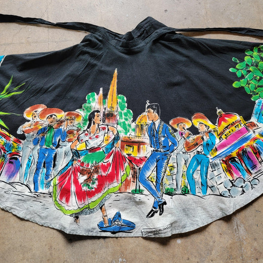 Vintage 1950s Mexican Souvenir Skirt | Wrap | pockets | Medium | 28" waist | Hand Painted | Cotton