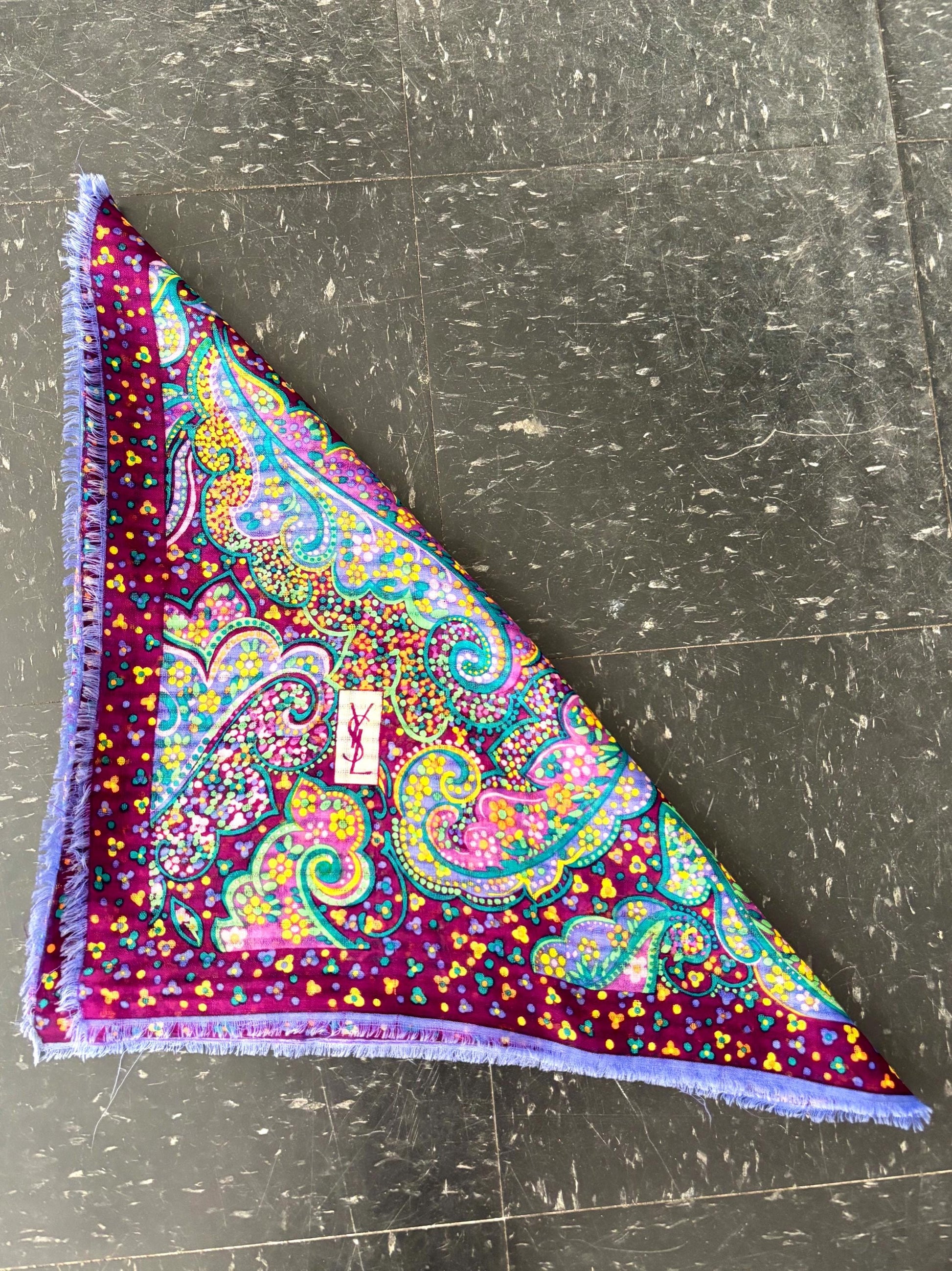 Vintage 1980’s YSL Wool Scarf | Large | Square | Paisley | Yves Saint Laurent