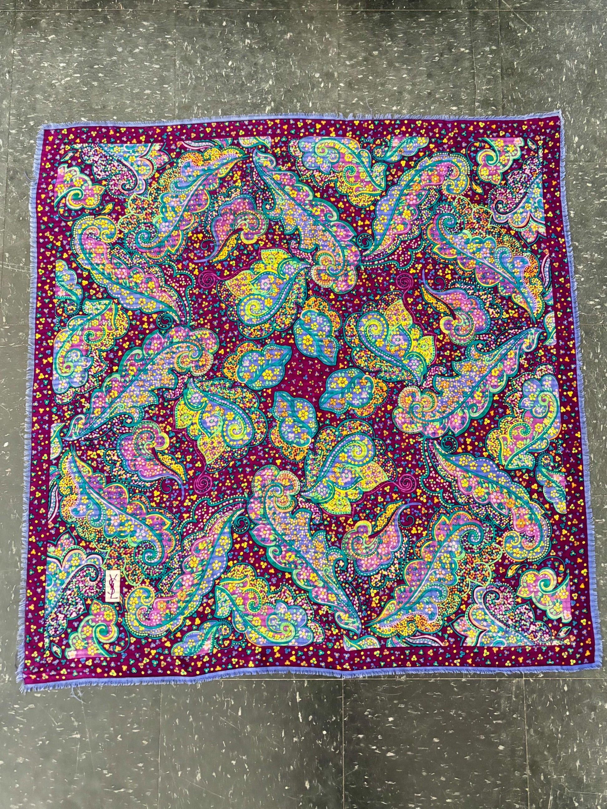 Vintage 1980’s YSL Wool Scarf | Large | Square | Paisley | Yves Saint Laurent