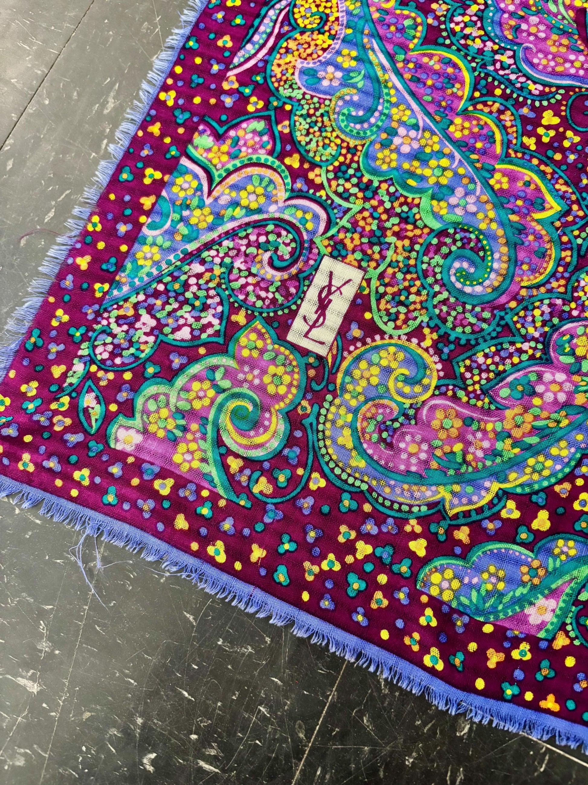 Vintage 1980’s YSL Wool Scarf | Large | Square | Paisley | Yves Saint Laurent