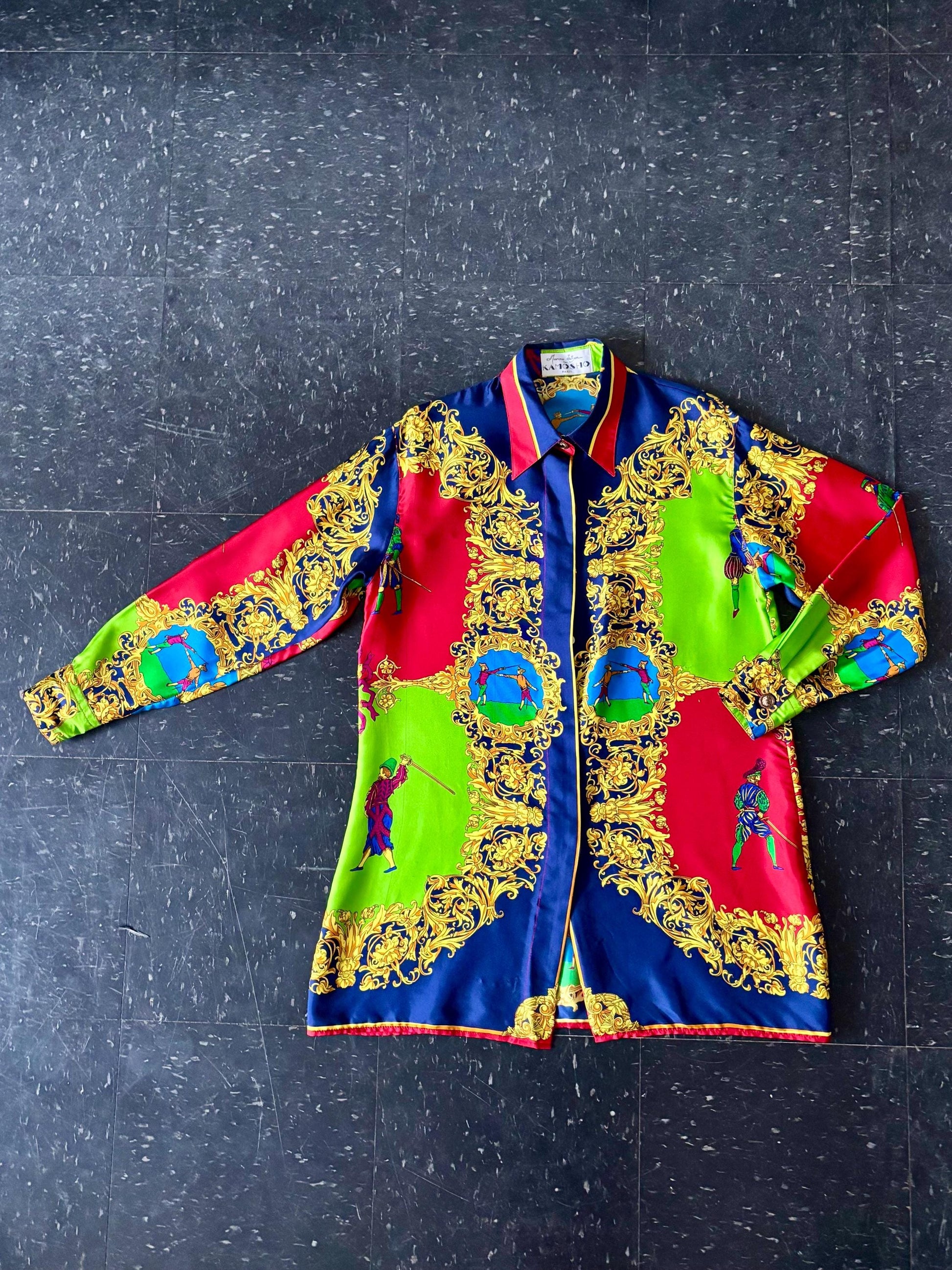 Vintage 1980s Marina Sitbon pour Kamosho Blouse | Medium | Silk | Vibrant | Fencing | Baroque