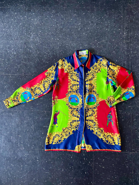 Vintage 1980s Marina Sitbon pour Kamosho Blouse | Medium | Silk | Vibrant | Fencing | Baroque