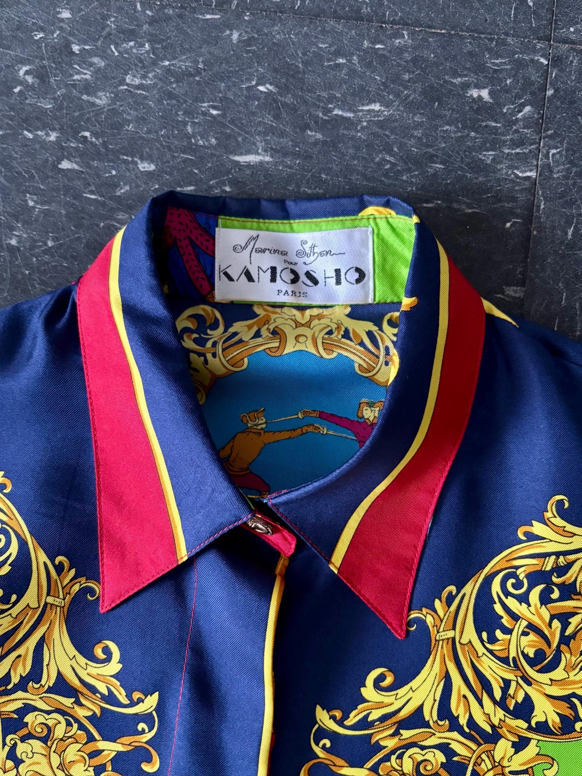 Vintage 1980s Marina Sitbon pour Kamosho Blouse | Medium | Silk | Vibrant | Fencing | Baroque