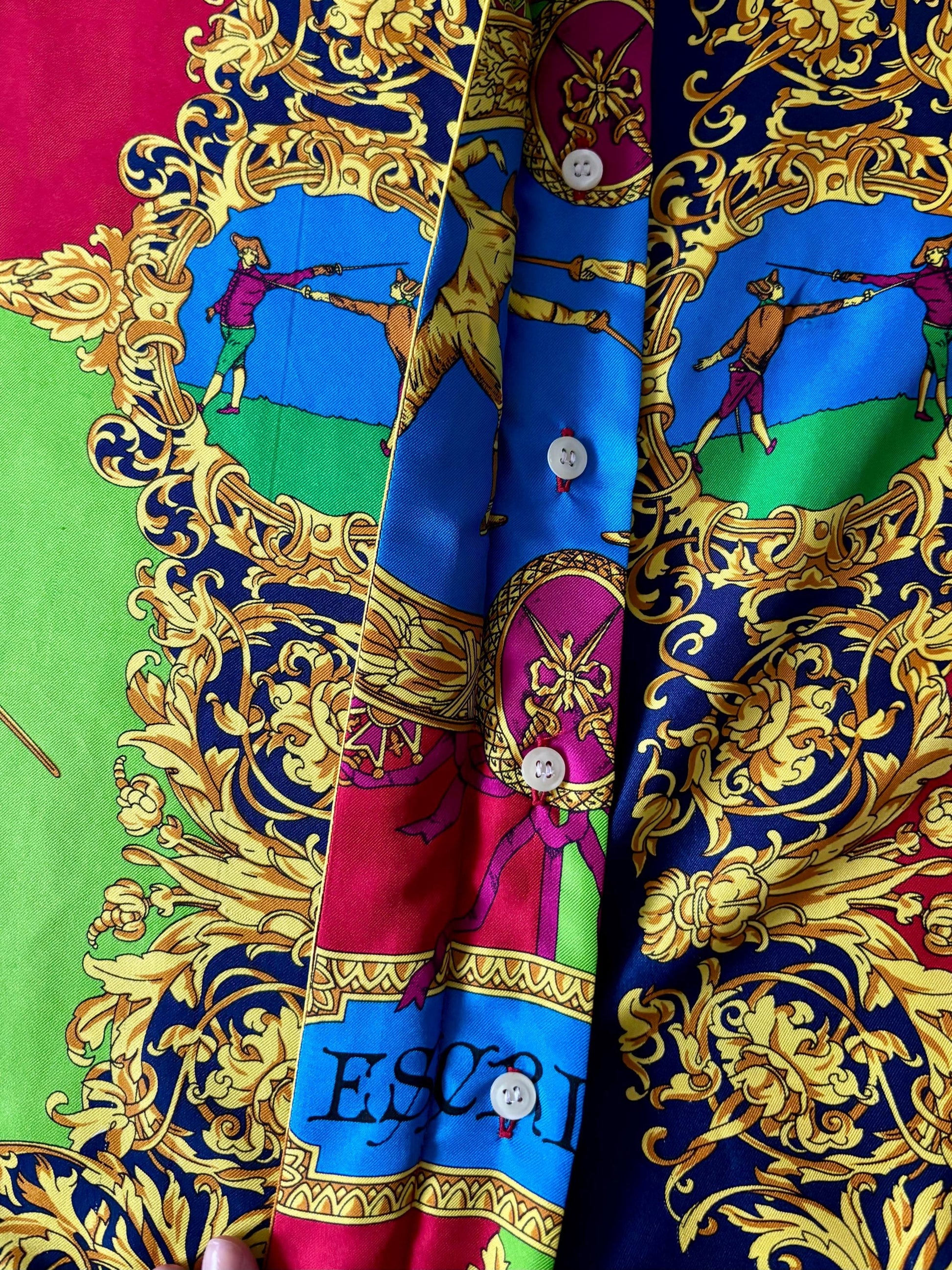Vintage 1980s Marina Sitbon pour Kamosho Blouse | Medium | Silk | Vibrant | Fencing | Baroque