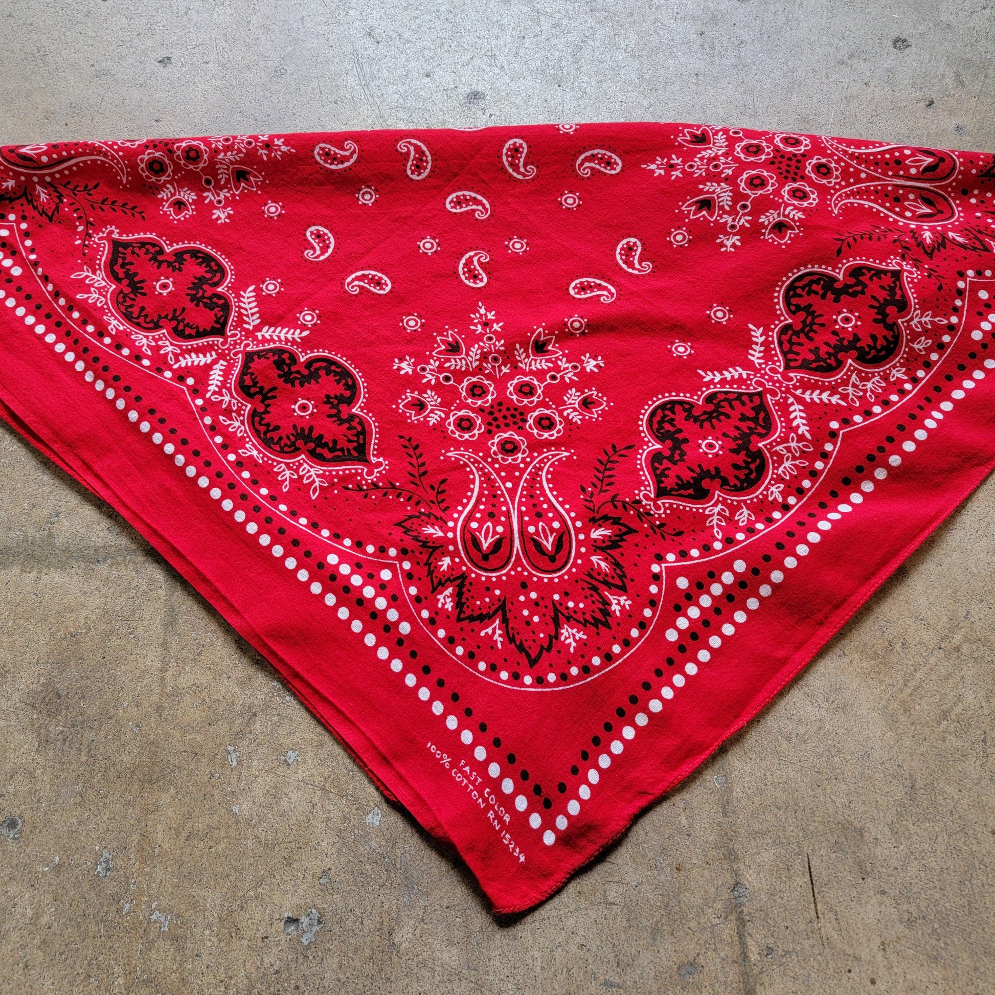 Vintage 60s / 70s Red Paisley Bandana | Fast Color | RN 15234