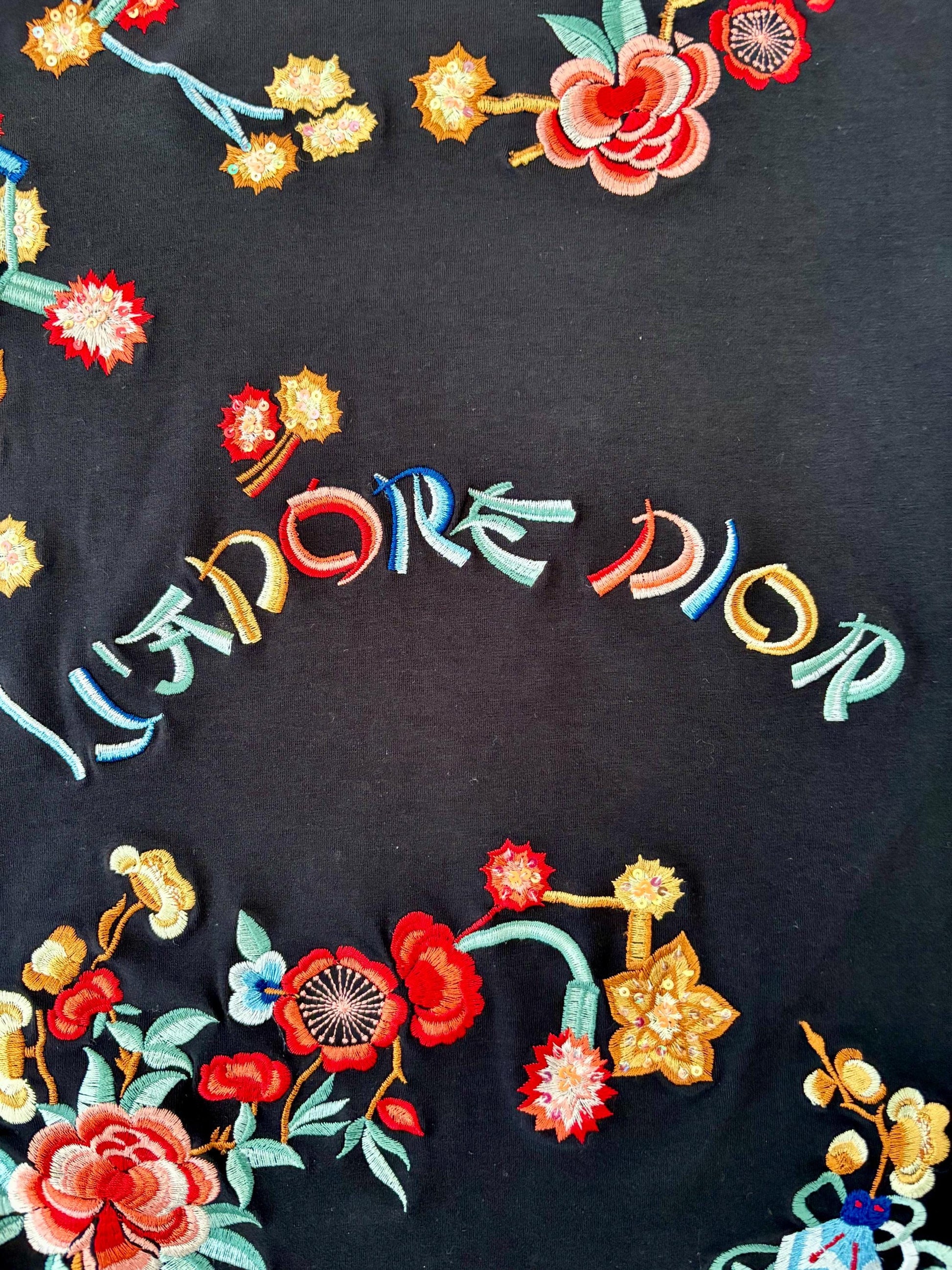 Vintage S/S 2001 J’adore Dior Black Tee | Christian Dior | Size 8 | Small | Designer | Embroidered | Sequin