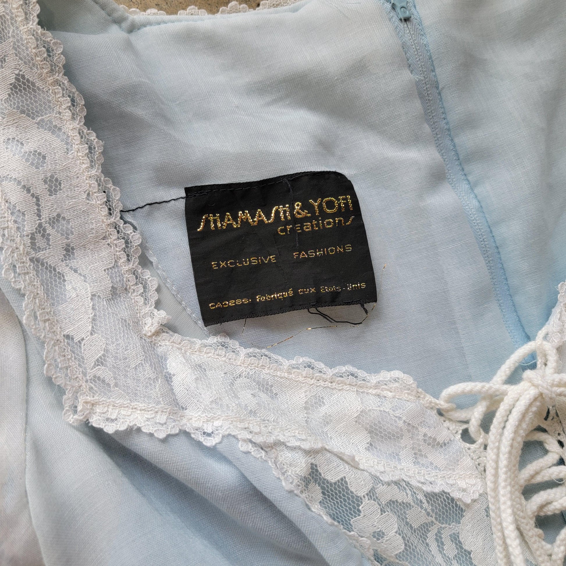 Vintage 1970s Prairie Dress | Light Blue and White | Long Sleeve | Size XS