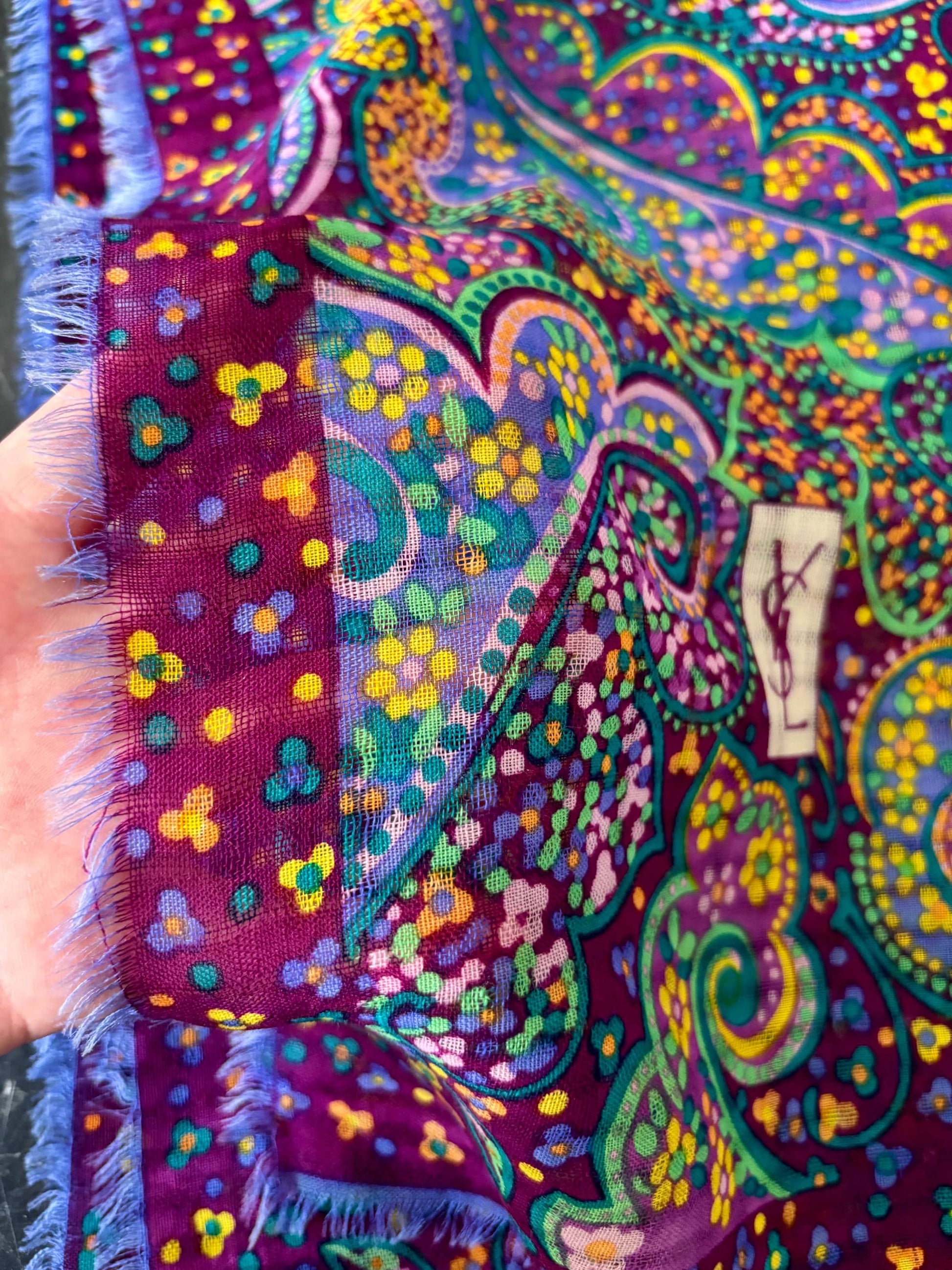Vintage 1980’s YSL Wool Scarf | Large | Square | Paisley | Yves Saint Laurent