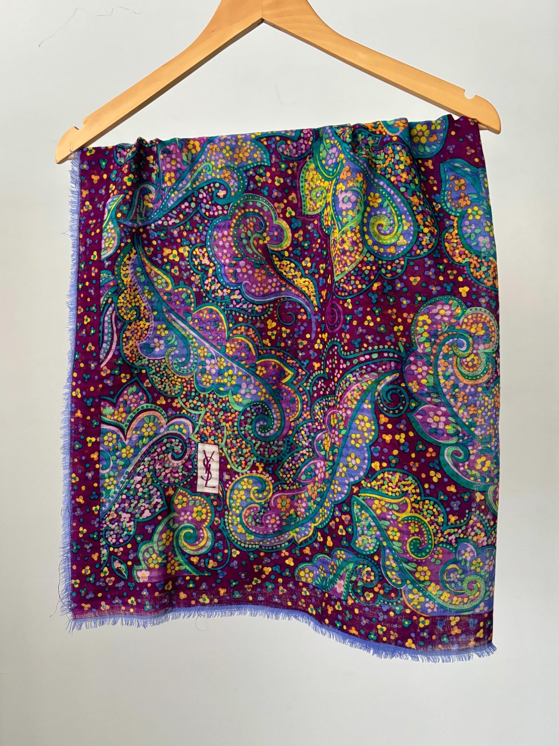 Vintage 1980’s YSL Wool Scarf | Large | Square | Paisley | Yves Saint Laurent