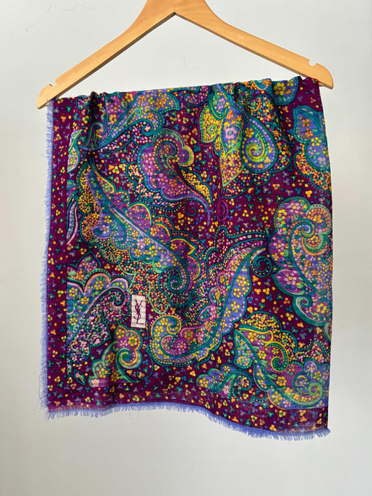 Vintage 1980’s YSL Wool Scarf | Large | Square | Paisley | Yves Saint Laurent