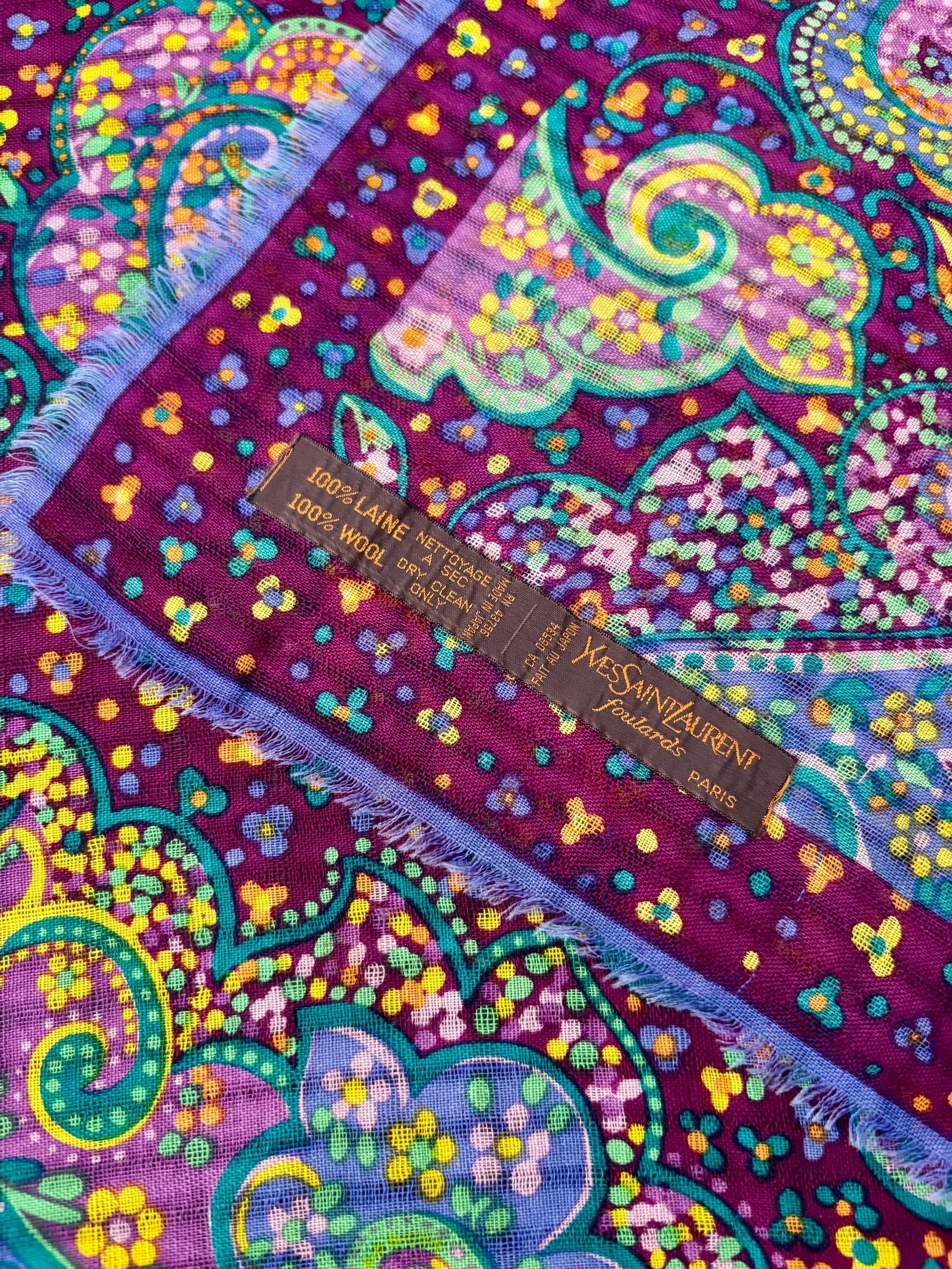 Vintage 1980’s YSL Wool Scarf | Large | Square | Paisley | Yves Saint Laurent