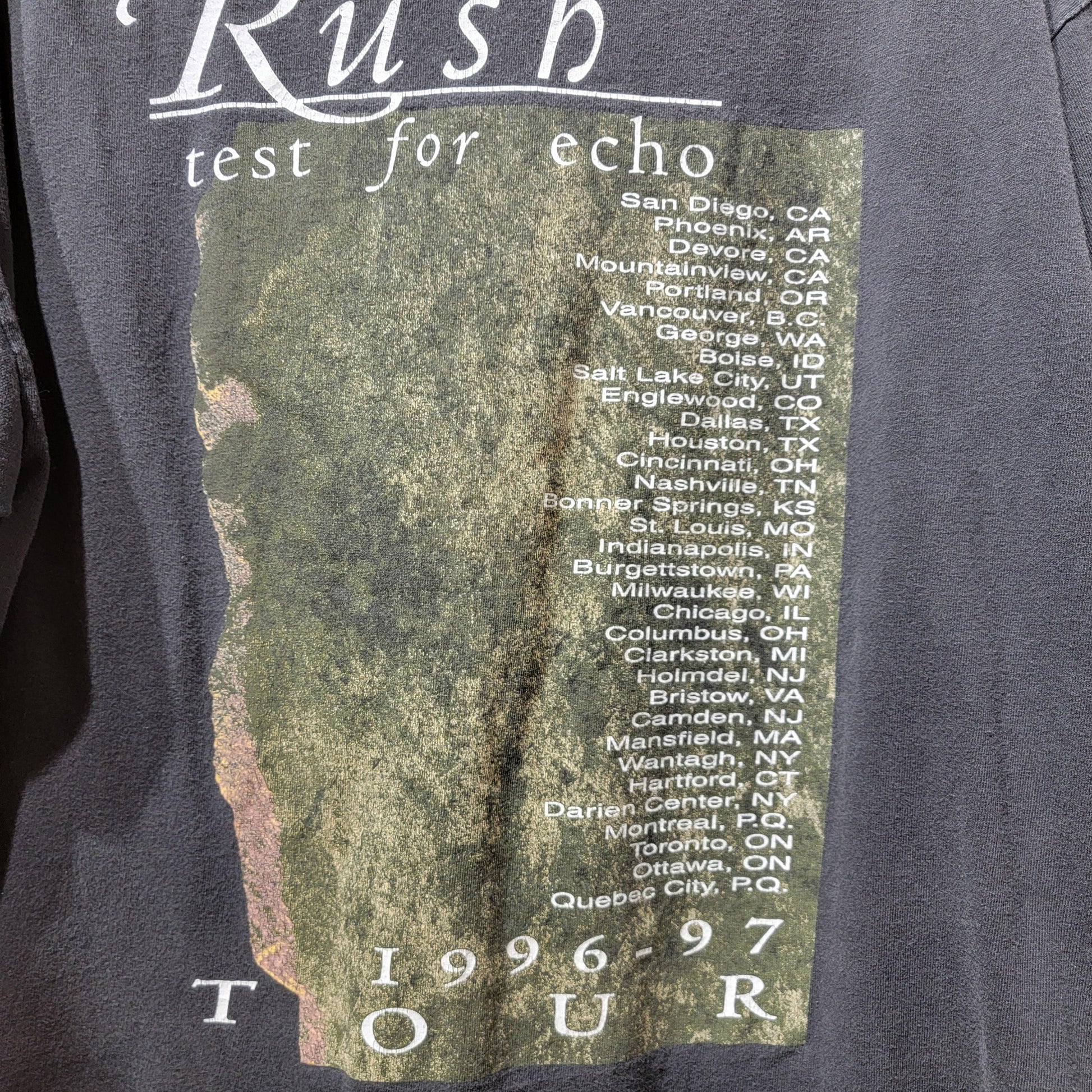 Vintage 1996 - 97 Rush Test of Echo Tour T-shirt | Size XL | Black | Faded