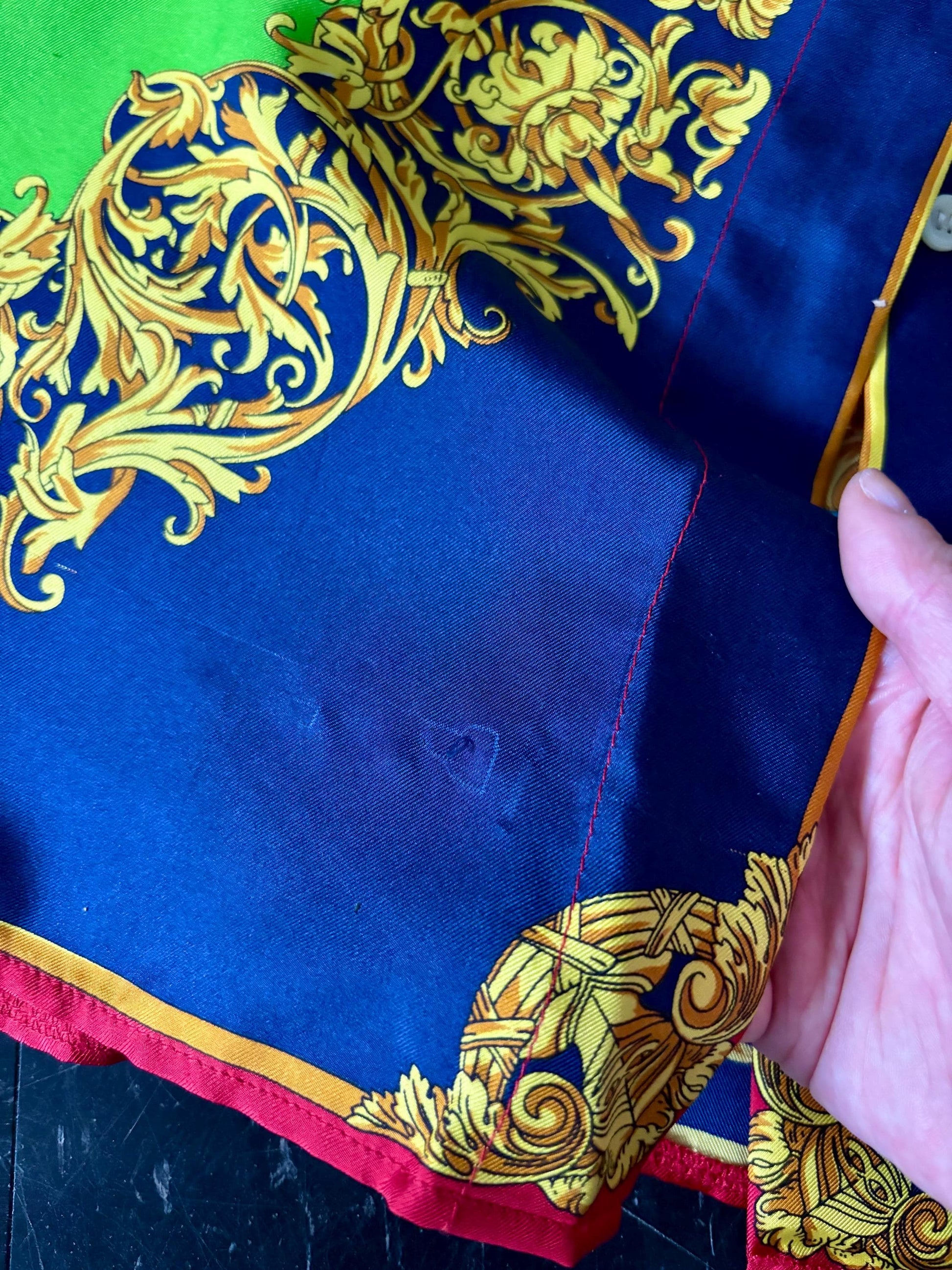 Vintage 1980s Marina Sitbon pour Kamosho Blouse | Medium | Silk | Vibrant | Fencing | Baroque