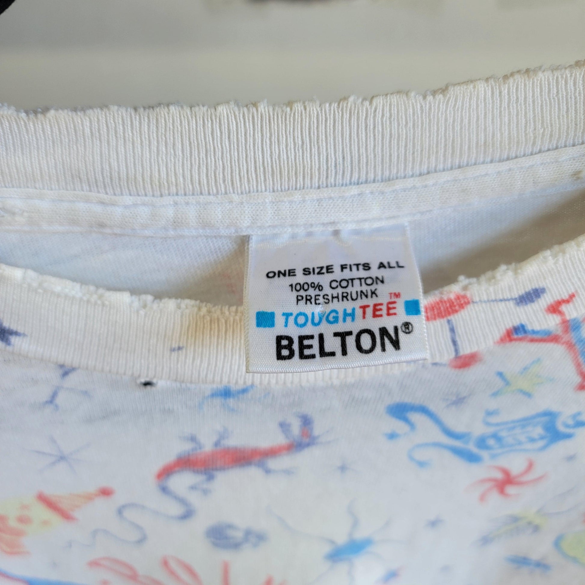 Vintage Early 90s Oingo Boingo T-Shirt | XL | All Over Print | AOP | Single Stitch | Belton Tag | Distressed | Thin | Worn | Cotton