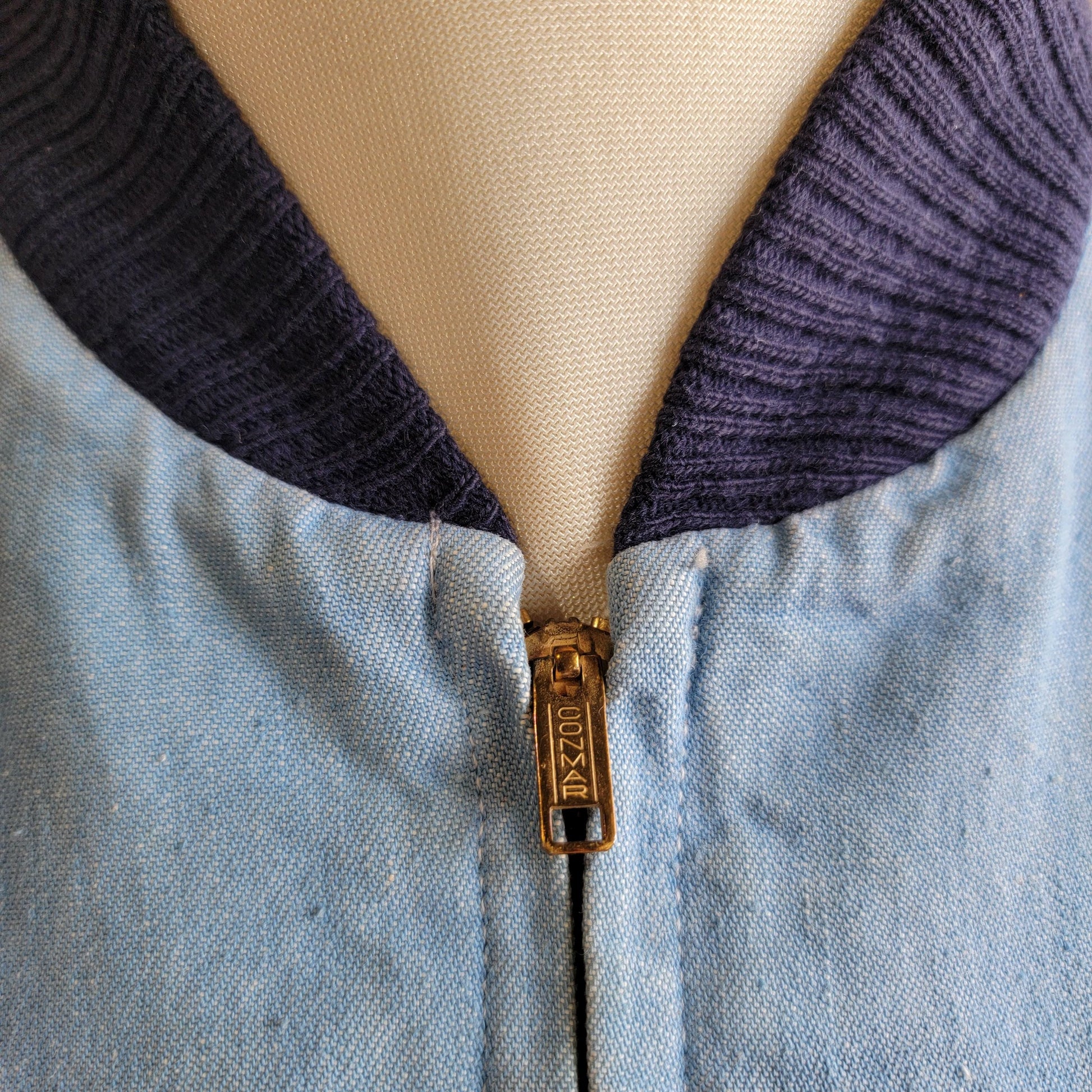 Vintage 50s Chambray Zip Up Bomber Jacket | Conmar Zipper | Selvedge | Size Medium To Large | Fantastic Condition | Beautiful Patina