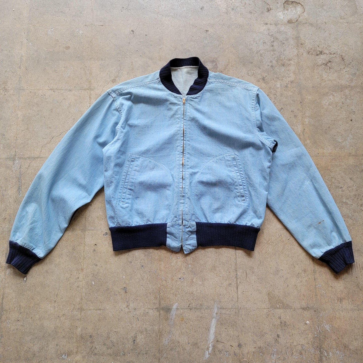 Vintage 50s Chambray Zip Up Bomber Jacket | Conmar Zipper | Selvedge | Size Medium To Large | Fantastic Condition | Beautiful Patina