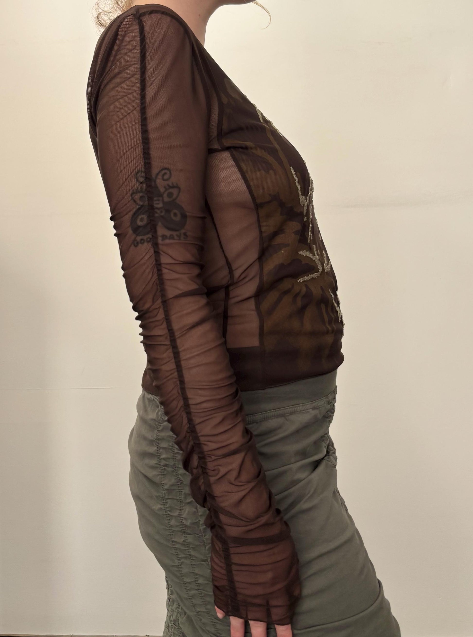 Vintage Y2K Florence Korn pour Ecru top | Size M | Designer | Made in France | Mesh