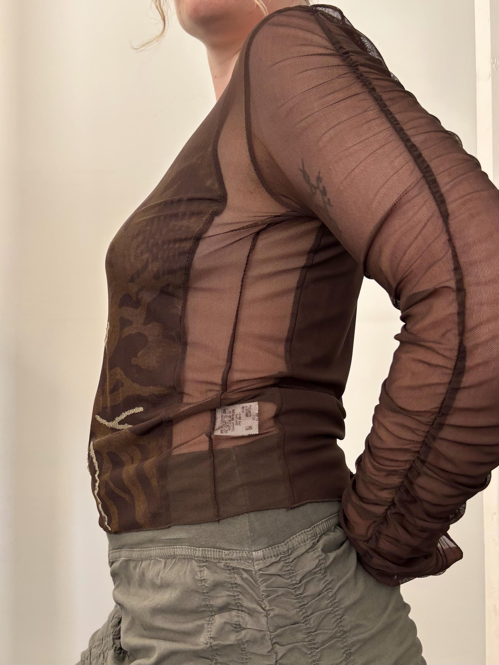 Vintage Y2K Florence Korn pour Ecru top | Size M | Designer | Made in France | Mesh