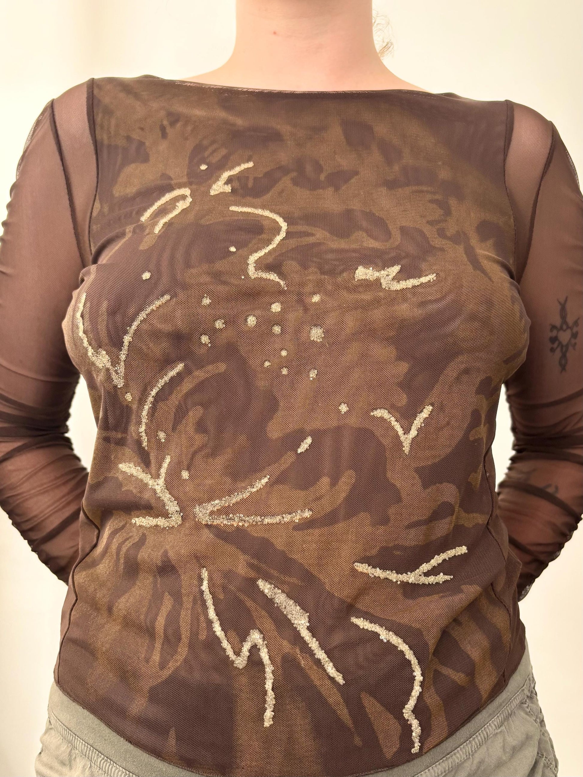 Vintage Y2K Florence Korn pour Ecru top | Size M | Designer | Made in France | Mesh