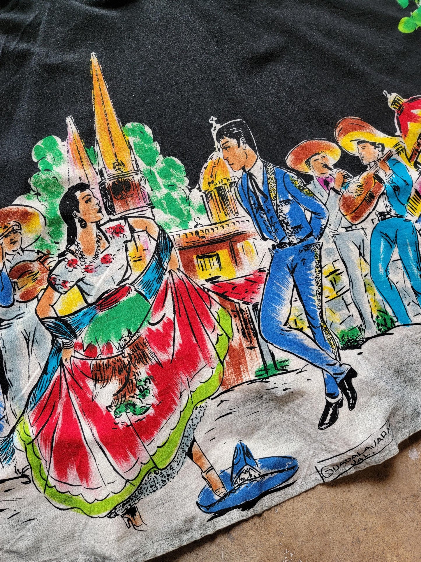 Vintage 1950s Mexican Souvenir Skirt | Wrap | pockets | Medium | 28" waist | Hand Painted | Cotton