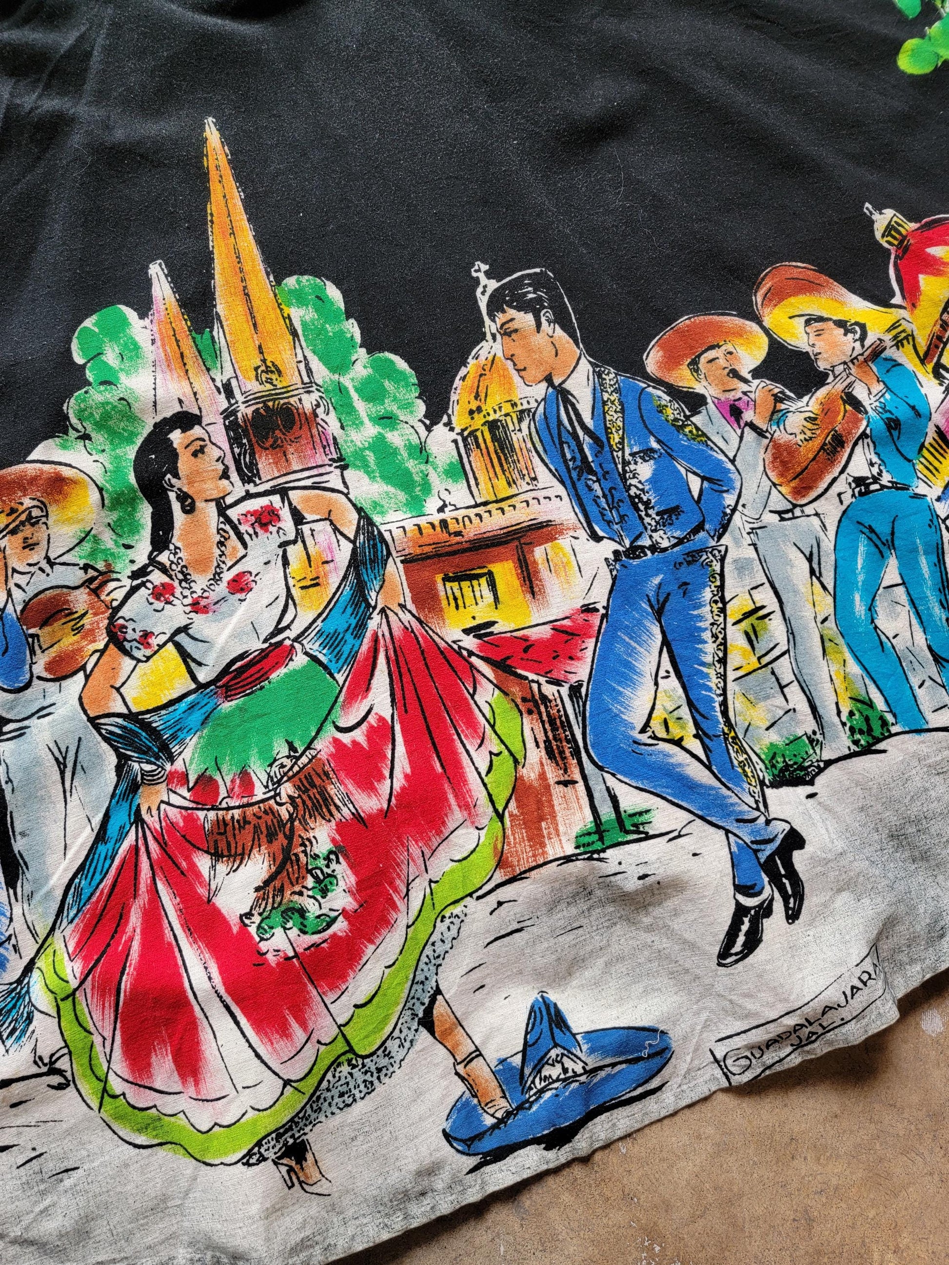 Vintage 1950s Mexican Souvenir Skirt | Wrap | pockets | Medium | 28" waist | Hand Painted | Cotton
