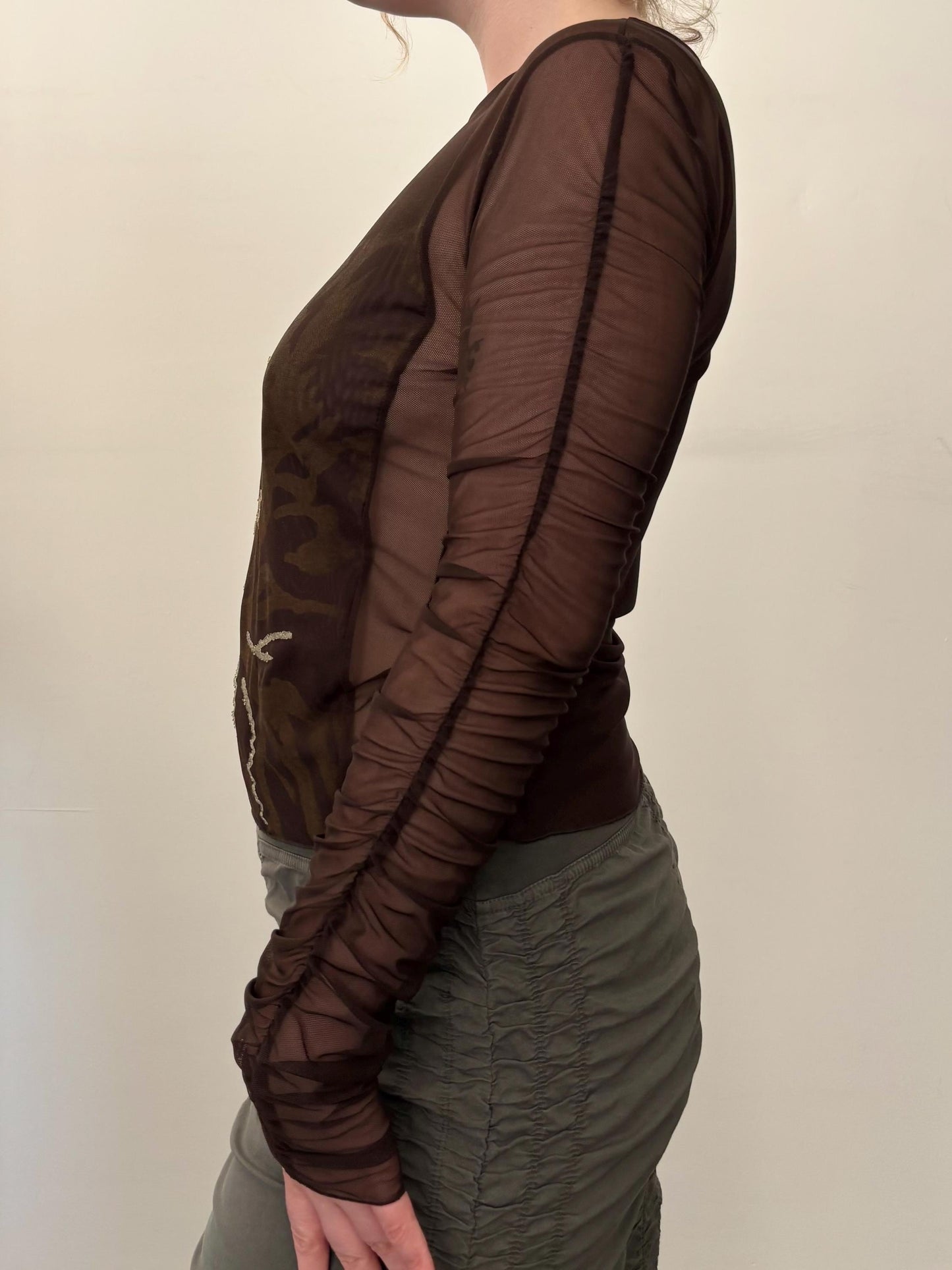 Vintage Y2K Florence Korn pour Ecru top | Size M | Designer | Made in France | Mesh